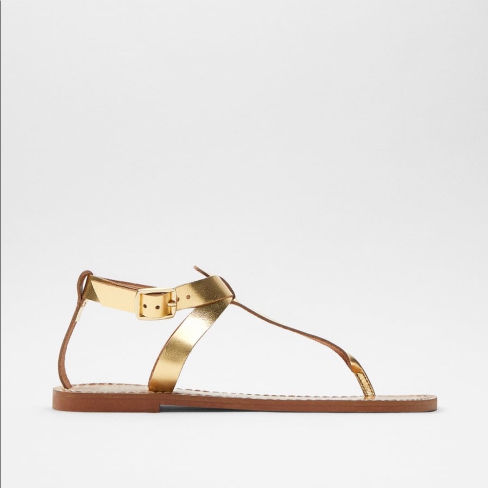 Zara Flat Laminated Leather Sandals TRF - Size 41